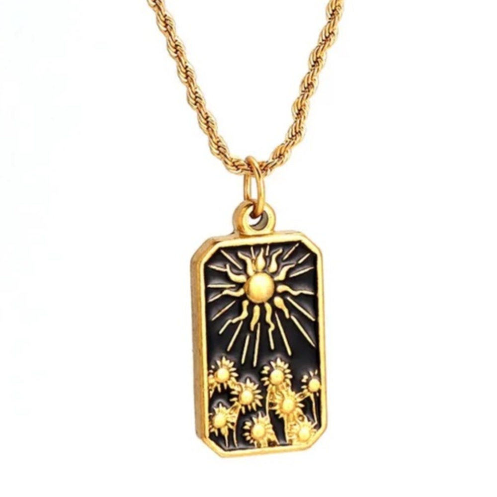 NEW Gold Plate Zodiac Gothic Sun Moon Steel Charm Necklace Boho Summer